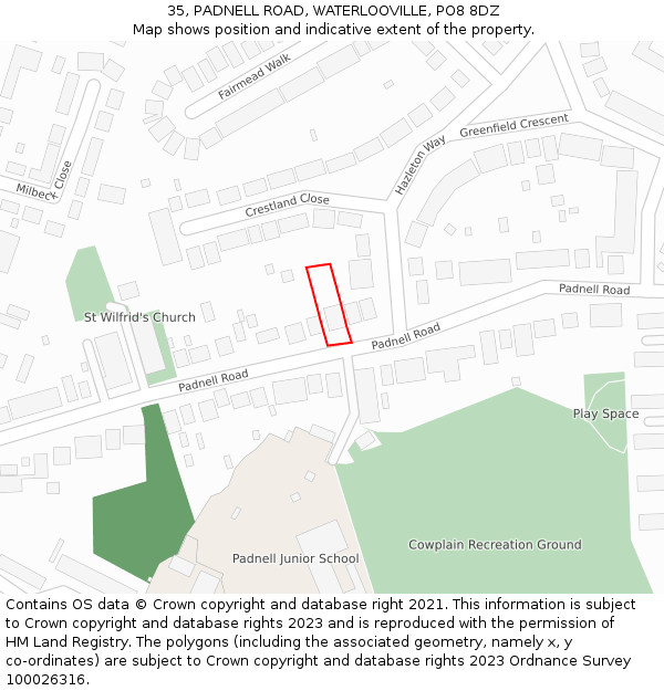 35, PADNELL ROAD, WATERLOOVILLE, PO8 8DZ: Location map and indicative extent of plot