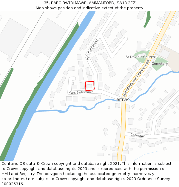 35, PARC BWTRI MAWR, AMMANFORD, SA18 2EZ: Location map and indicative extent of plot