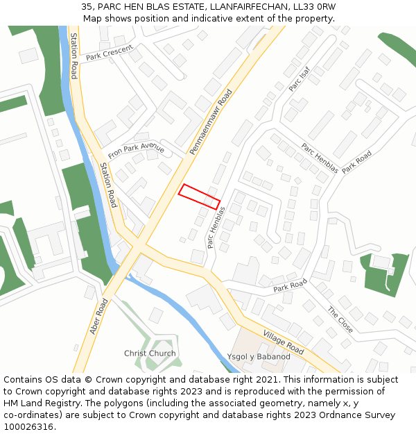 35, PARC HEN BLAS ESTATE, LLANFAIRFECHAN, LL33 0RW: Location map and indicative extent of plot