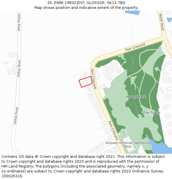 35, PARK CRESCENT, GLOSSOP, SK13 7BQ: Location map and indicative extent of plot
