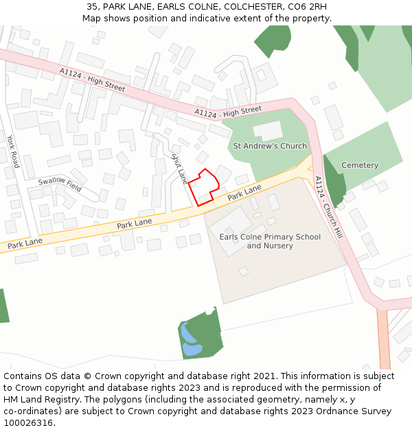 35, PARK LANE, EARLS COLNE, COLCHESTER, CO6 2RH: Location map and indicative extent of plot