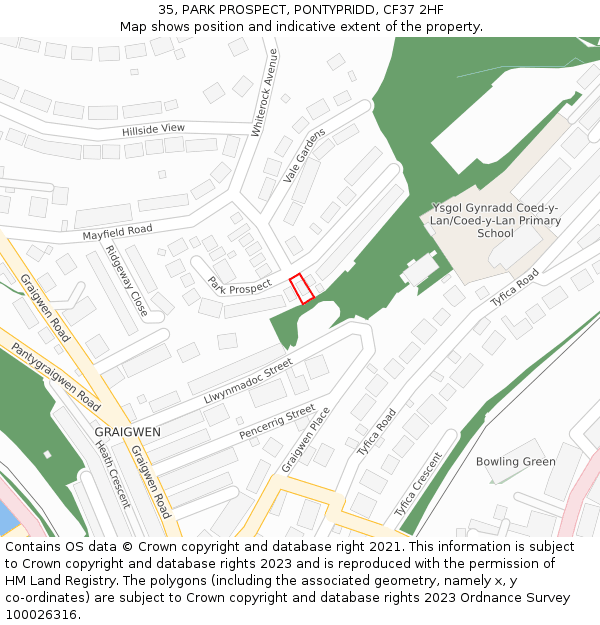35, PARK PROSPECT, PONTYPRIDD, CF37 2HF: Location map and indicative extent of plot