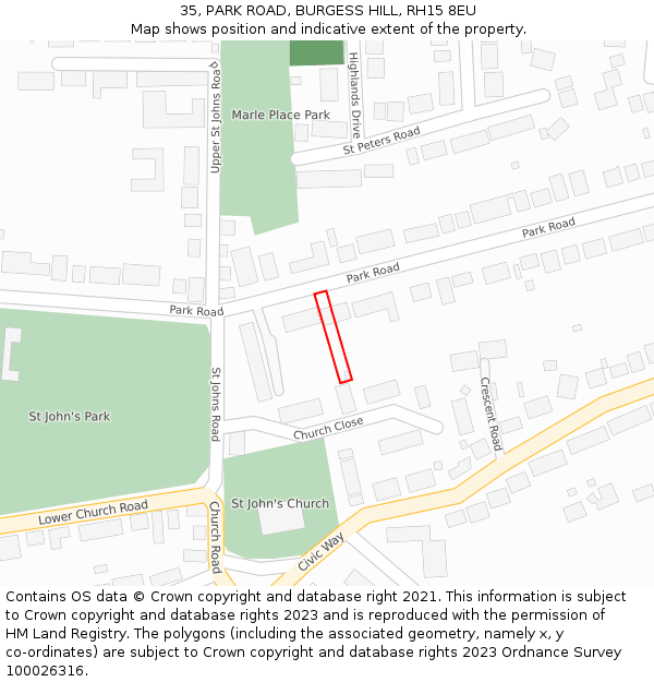 35, PARK ROAD, BURGESS HILL, RH15 8EU: Location map and indicative extent of plot