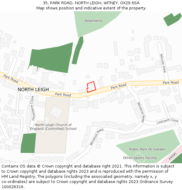 35, PARK ROAD, NORTH LEIGH, WITNEY, OX29 6SA: Location map and indicative extent of plot