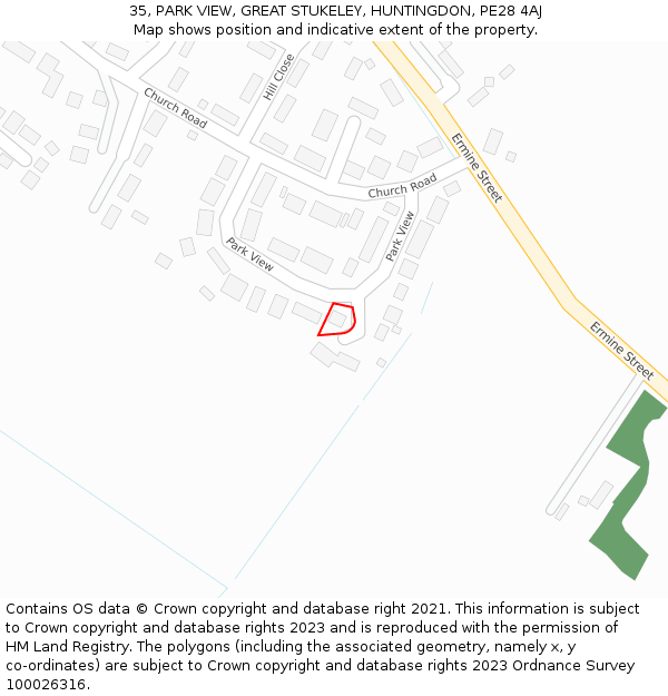 35, PARK VIEW, GREAT STUKELEY, HUNTINGDON, PE28 4AJ: Location map and indicative extent of plot