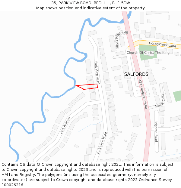 35, PARK VIEW ROAD, REDHILL, RH1 5DW: Location map and indicative extent of plot