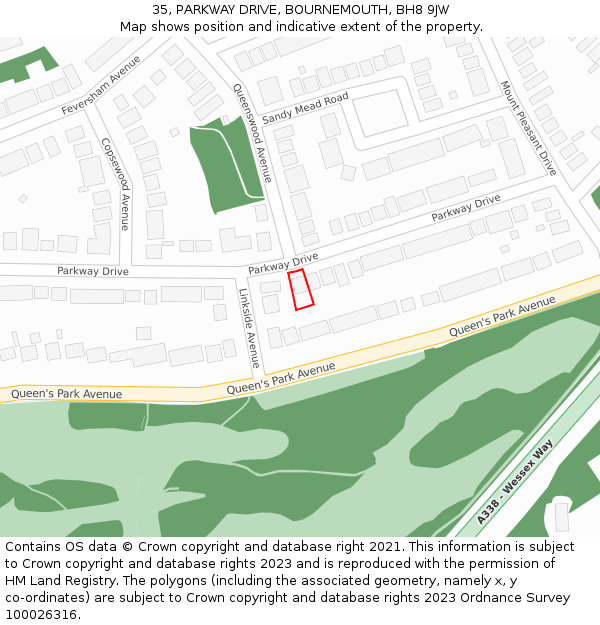35, PARKWAY DRIVE, BOURNEMOUTH, BH8 9JW: Location map and indicative extent of plot