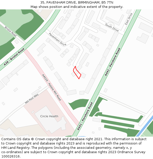35, PAVENHAM DRIVE, BIRMINGHAM, B5 7TN: Location map and indicative extent of plot