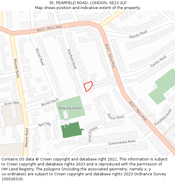35, PEARFIELD ROAD, LONDON, SE23 2LP: Location map and indicative extent of plot