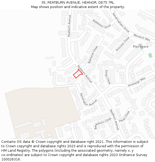 35, PEATBURN AVENUE, HEANOR, DE75 7RL: Location map and indicative extent of plot