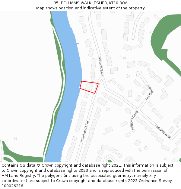 35, PELHAMS WALK, ESHER, KT10 8QA: Location map and indicative extent of plot