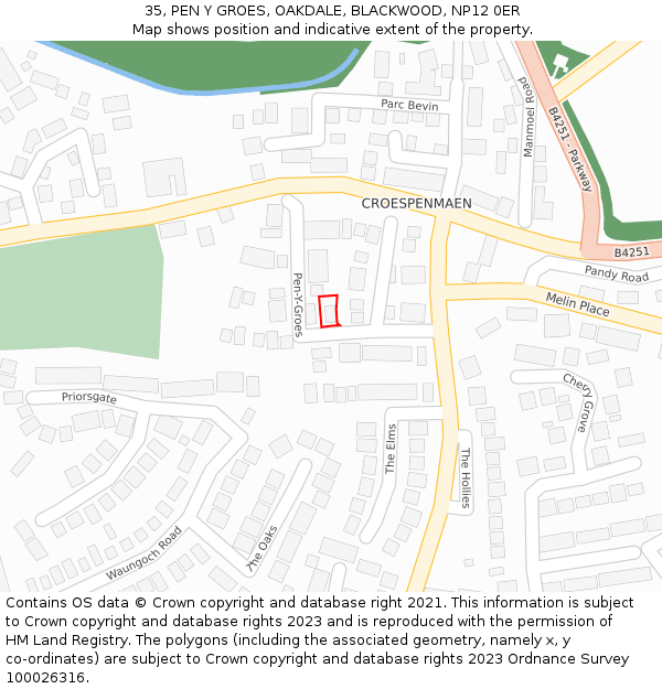 35, PEN Y GROES, OAKDALE, BLACKWOOD, NP12 0ER: Location map and indicative extent of plot