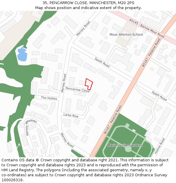 35, PENCARROW CLOSE, MANCHESTER, M20 2PS: Location map and indicative extent of plot