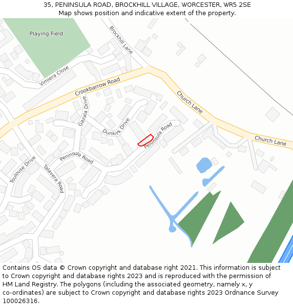 35, PENINSULA ROAD, BROCKHILL VILLAGE, WORCESTER, WR5 2SE: Location map and indicative extent of plot