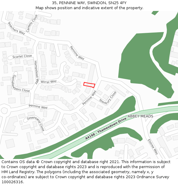 35, PENNINE WAY, SWINDON, SN25 4FY: Location map and indicative extent of plot