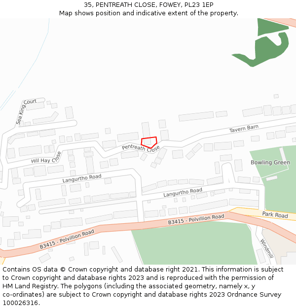 35, PENTREATH CLOSE, FOWEY, PL23 1EP: Location map and indicative extent of plot