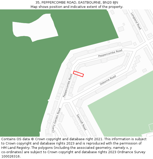 35, PEPPERCOMBE ROAD, EASTBOURNE, BN20 8JN: Location map and indicative extent of plot