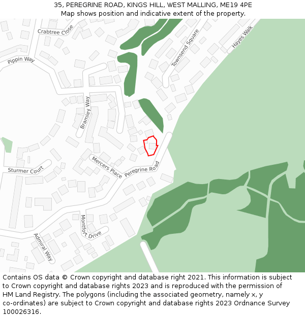 35, PEREGRINE ROAD, KINGS HILL, WEST MALLING, ME19 4PE: Location map and indicative extent of plot