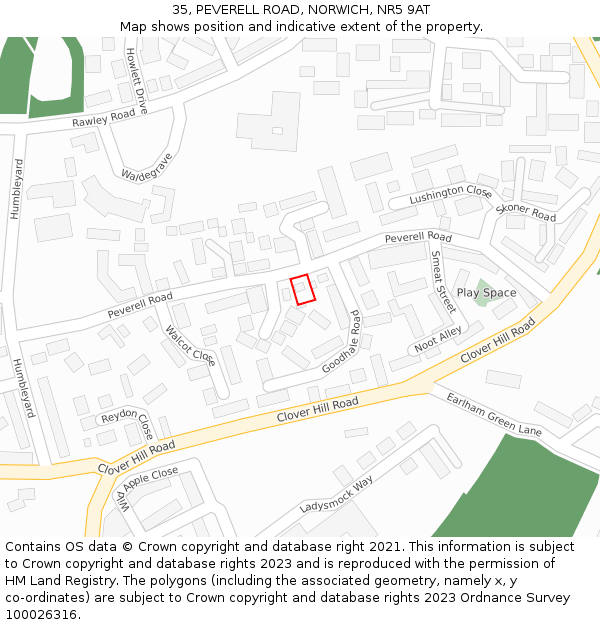 35, PEVERELL ROAD, NORWICH, NR5 9AT: Location map and indicative extent of plot
