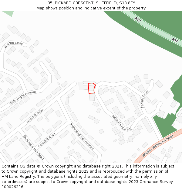 35, PICKARD CRESCENT, SHEFFIELD, S13 8EY: Location map and indicative extent of plot
