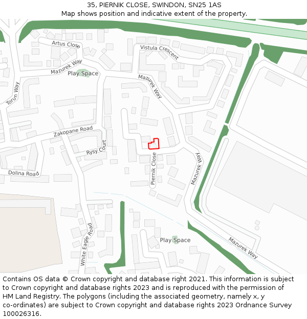 35, PIERNIK CLOSE, SWINDON, SN25 1AS: Location map and indicative extent of plot