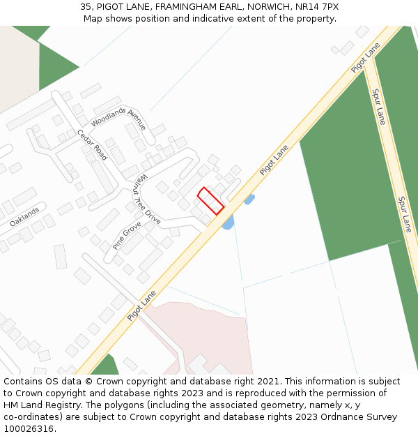 35, PIGOT LANE, FRAMINGHAM EARL, NORWICH, NR14 7PX: Location map and indicative extent of plot