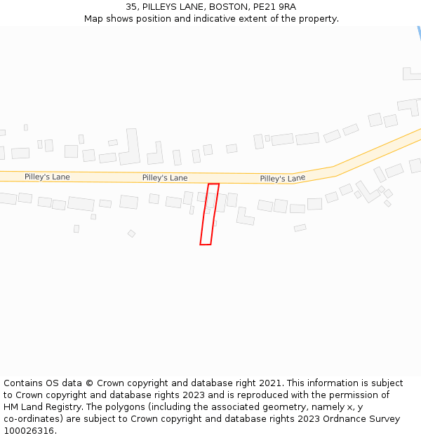 35, PILLEYS LANE, BOSTON, PE21 9RA: Location map and indicative extent of plot
