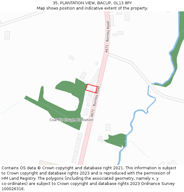 35, PLANTATION VIEW, BACUP, OL13 8PY: Location map and indicative extent of plot