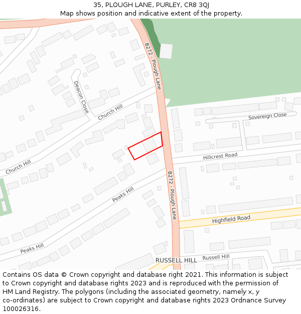 35, PLOUGH LANE, PURLEY, CR8 3QJ: Location map and indicative extent of plot