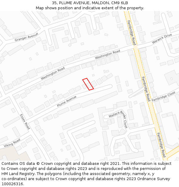 35, PLUME AVENUE, MALDON, CM9 6LB: Location map and indicative extent of plot