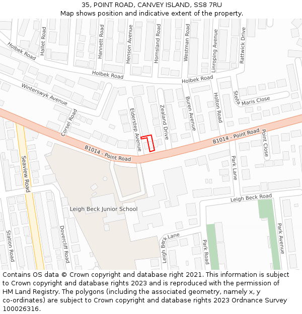 35, POINT ROAD, CANVEY ISLAND, SS8 7RU: Location map and indicative extent of plot