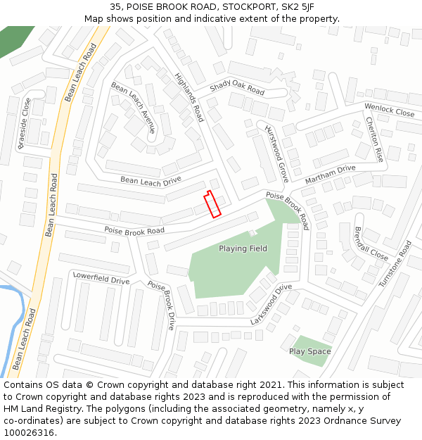 35, POISE BROOK ROAD, STOCKPORT, SK2 5JF: Location map and indicative extent of plot