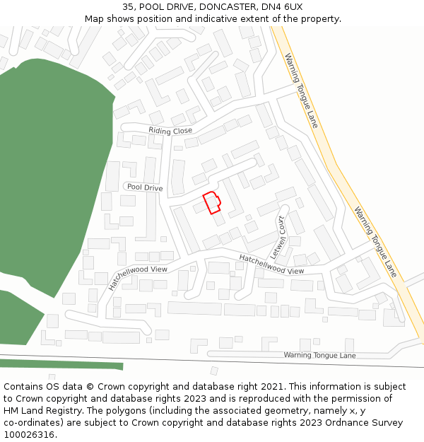 35, POOL DRIVE, DONCASTER, DN4 6UX: Location map and indicative extent of plot