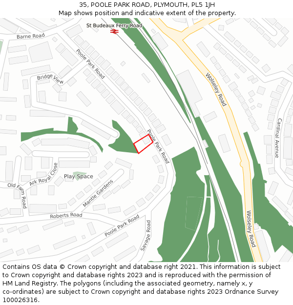 35, POOLE PARK ROAD, PLYMOUTH, PL5 1JH: Location map and indicative extent of plot