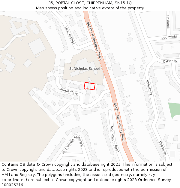 35, PORTAL CLOSE, CHIPPENHAM, SN15 1QJ: Location map and indicative extent of plot