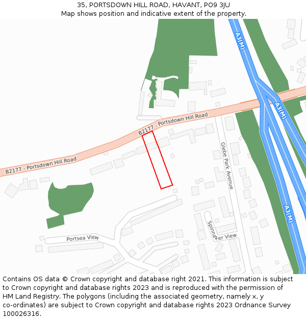 35, PORTSDOWN HILL ROAD, HAVANT, PO9 3JU: Location map and indicative extent of plot