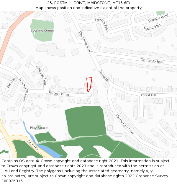 35, POSTMILL DRIVE, MAIDSTONE, ME15 6FY: Location map and indicative extent of plot