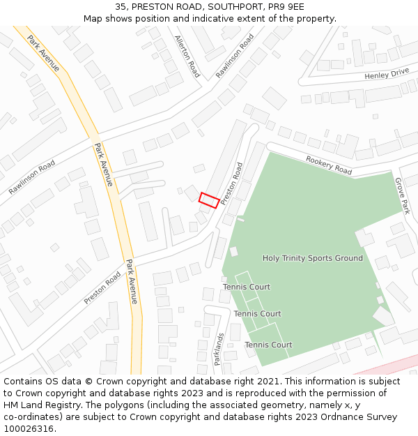 35, PRESTON ROAD, SOUTHPORT, PR9 9EE: Location map and indicative extent of plot