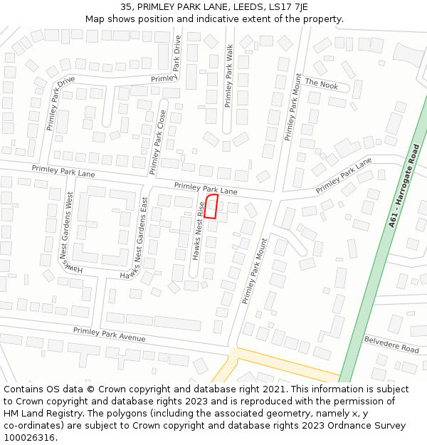 35, PRIMLEY PARK LANE, LEEDS, LS17 7JE: Location map and indicative extent of plot