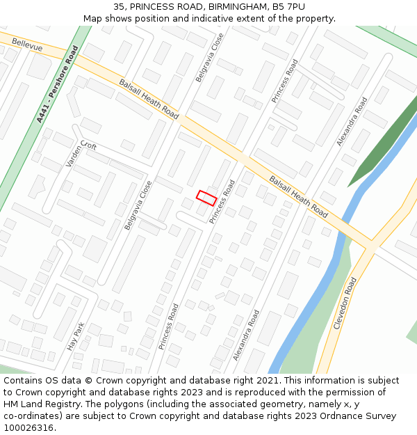 35, PRINCESS ROAD, BIRMINGHAM, B5 7PU: Location map and indicative extent of plot