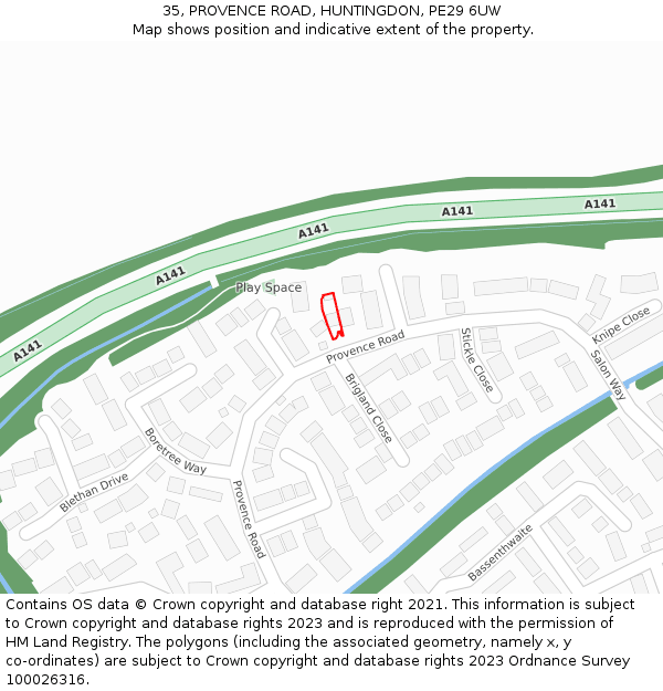 35, PROVENCE ROAD, HUNTINGDON, PE29 6UW: Location map and indicative extent of plot