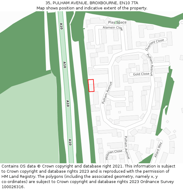 35, PULHAM AVENUE, BROXBOURNE, EN10 7TA: Location map and indicative extent of plot