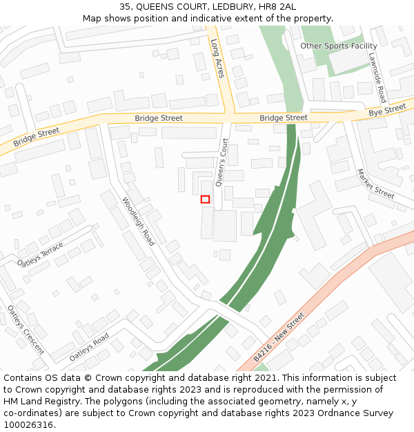 35, QUEENS COURT, LEDBURY, HR8 2AL: Location map and indicative extent of plot