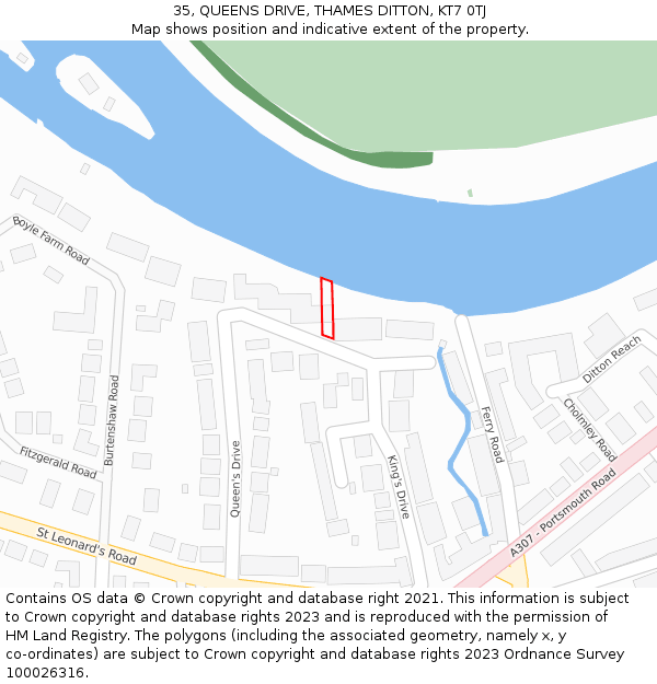 35, QUEENS DRIVE, THAMES DITTON, KT7 0TJ: Location map and indicative extent of plot