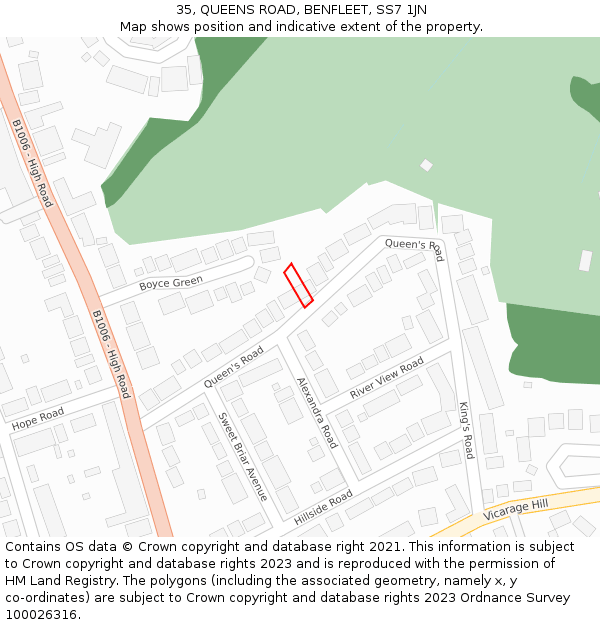 35, QUEENS ROAD, BENFLEET, SS7 1JN: Location map and indicative extent of plot