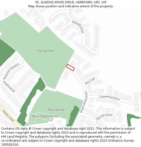 35, QUEENS WOOD DRIVE, HEREFORD, HR1 1AT: Location map and indicative extent of plot