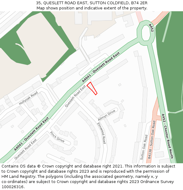 35, QUESLETT ROAD EAST, SUTTON COLDFIELD, B74 2ER: Location map and indicative extent of plot