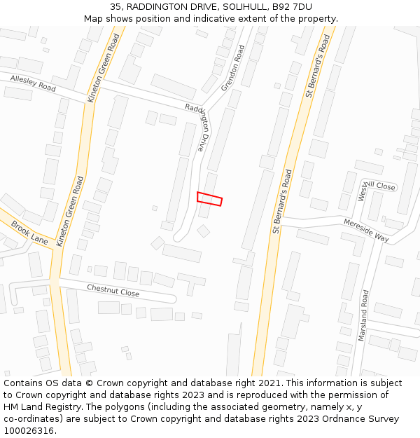 35, RADDINGTON DRIVE, SOLIHULL, B92 7DU: Location map and indicative extent of plot