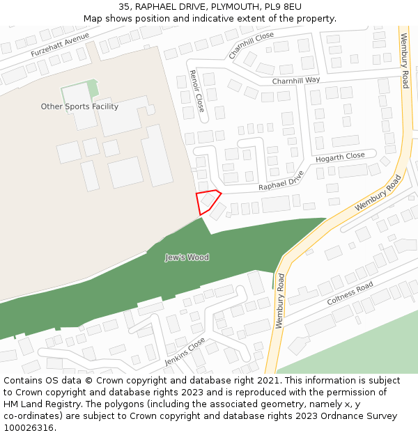 35, RAPHAEL DRIVE, PLYMOUTH, PL9 8EU: Location map and indicative extent of plot