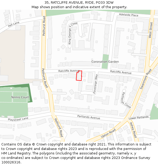 35, RATCLIFFE AVENUE, RYDE, PO33 3DW: Location map and indicative extent of plot